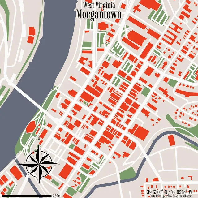Morgantown map in modern style with bold colors